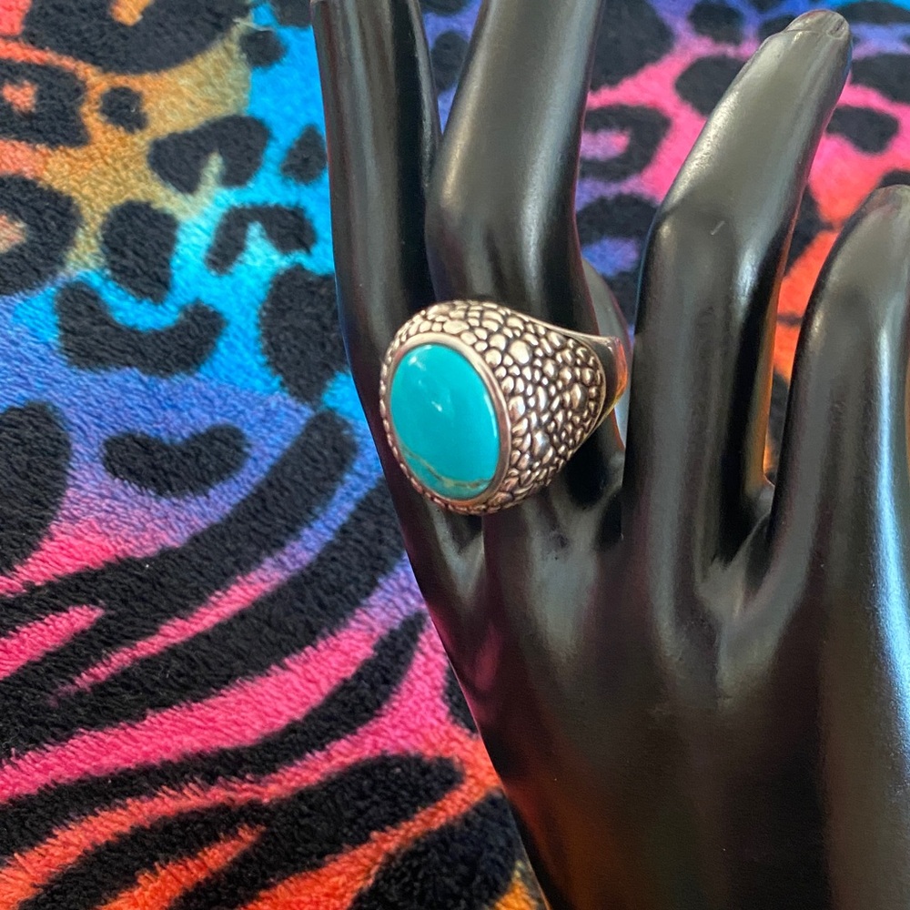 Turquoise Silver Statement Ring - image 7